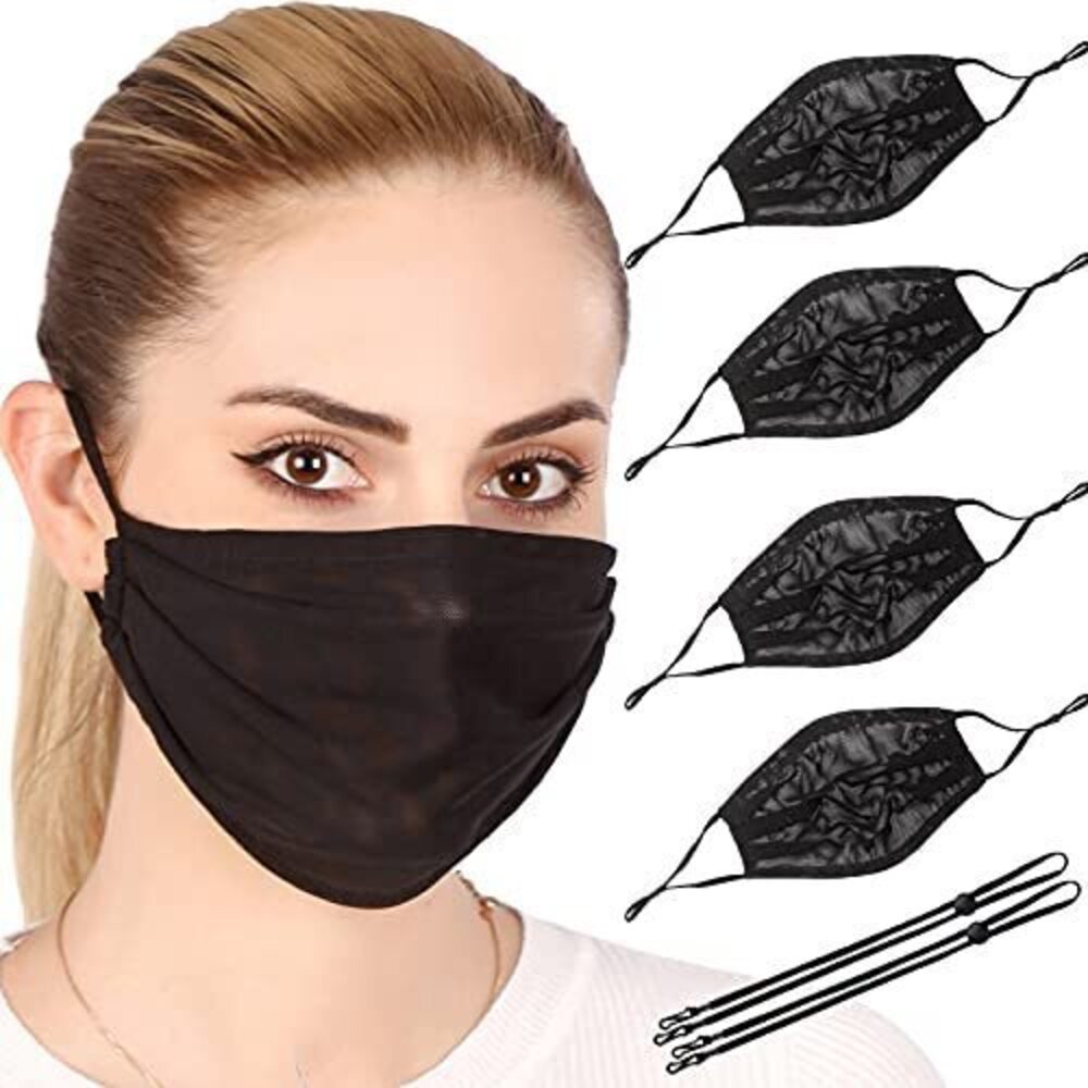 6717 4Pcs Breathable Mesh Black Face Mask and Youth with neck strap